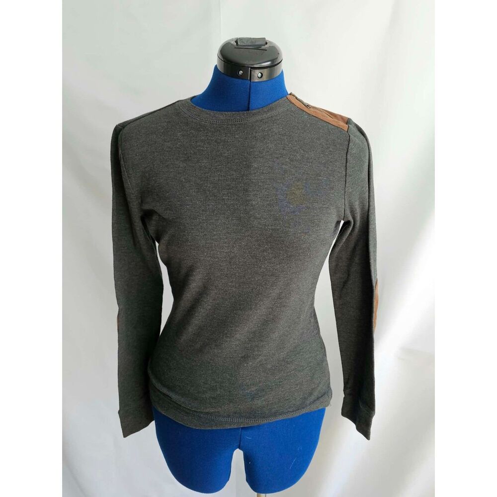Lauren Jeans Co Ralph Lauren XS Gray Long Sleeve Top Suede Elbow Patches